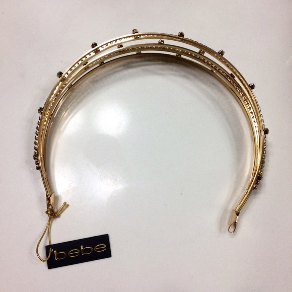 Bebe Gold Multi-Row Rhinestone Crystal Headband - Picture 4 of 4